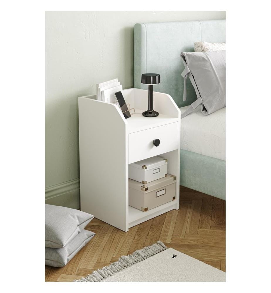 Table de chevet, panneau de particules 100 % mélaminé, blanc