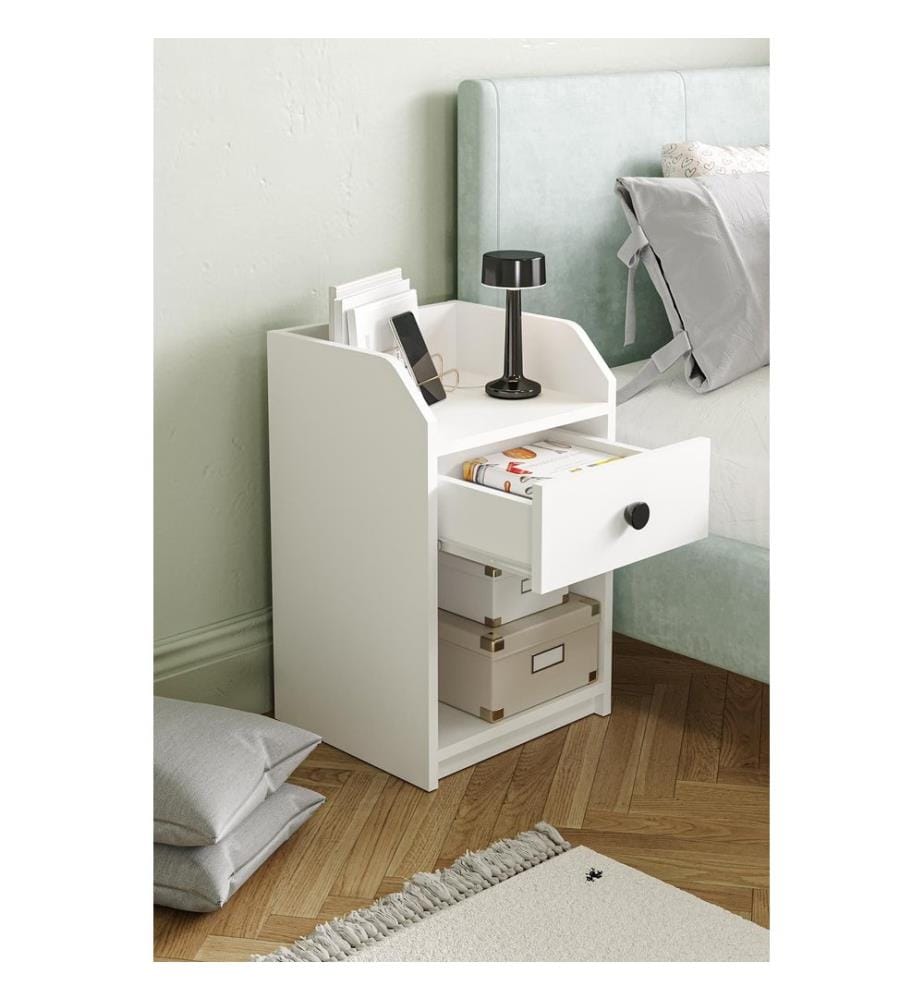 Table de chevet, panneau de particules 100 % mélaminé, blanc
