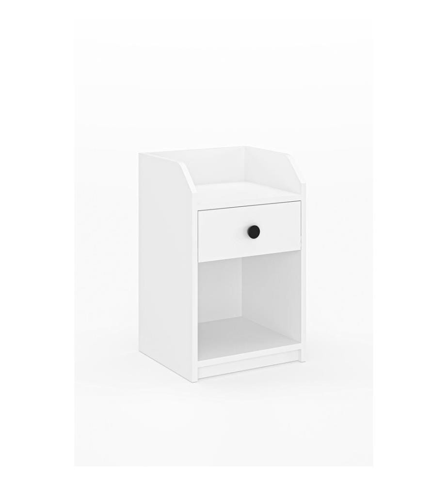 Table de chevet, panneau de particules 100 % mélaminé, blanc