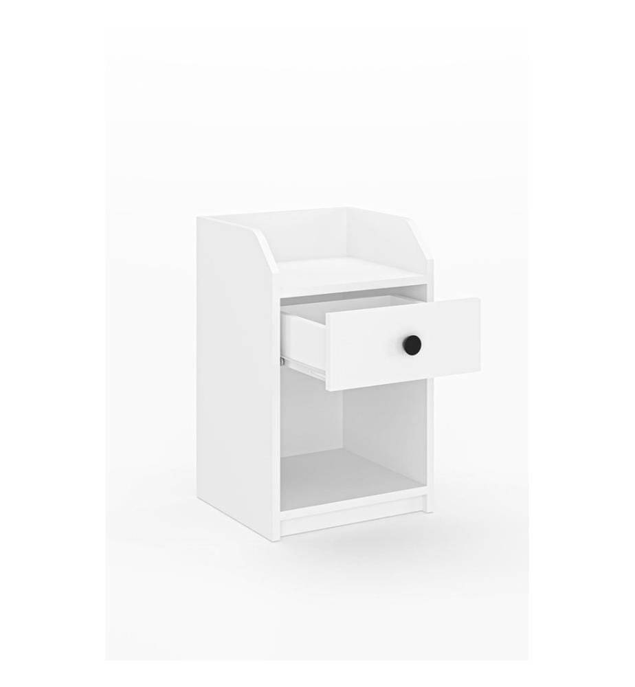 Table de chevet, panneau de particules 100 % mélaminé, blanc
