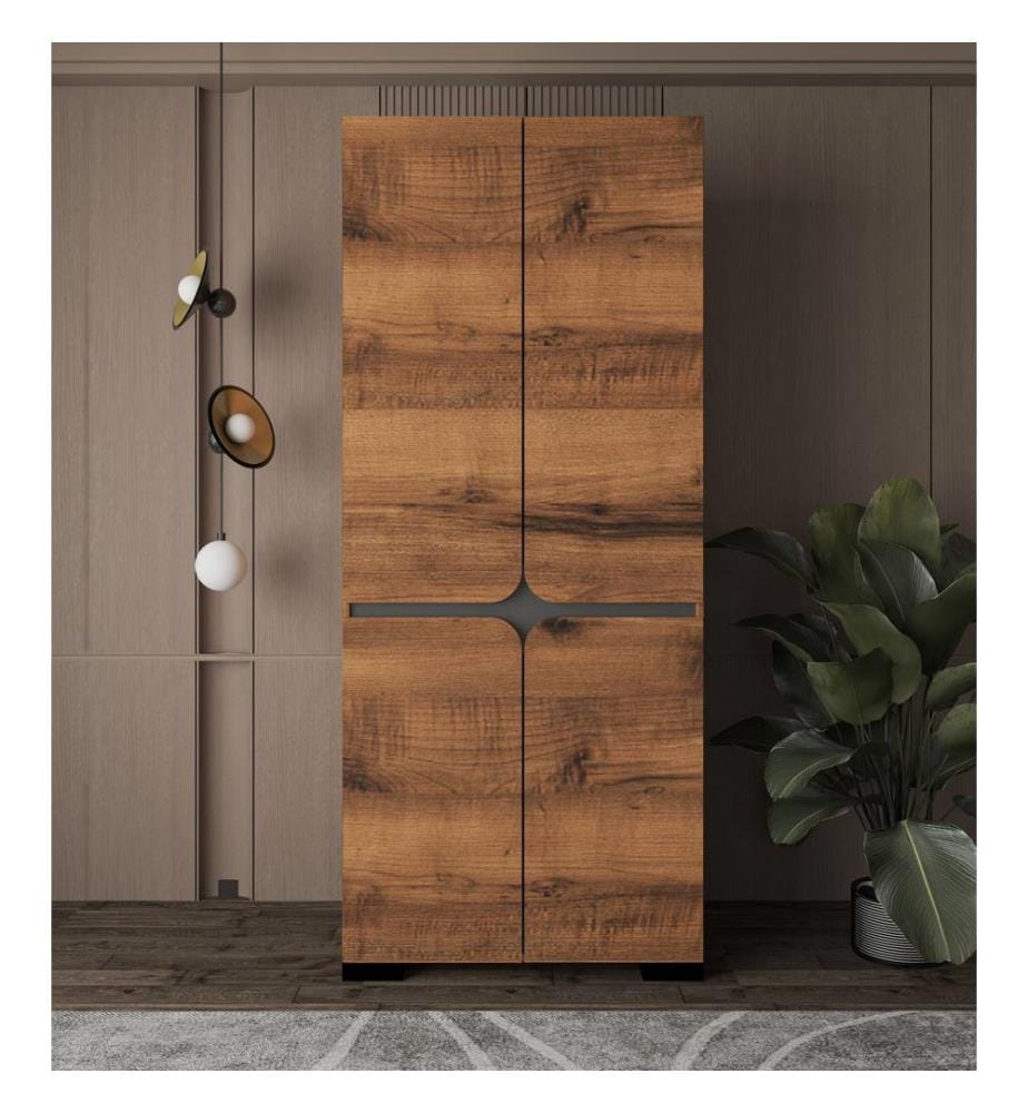 Kleiderschrank, 100 % melaminbeschichtete Spanplatte, Walnuss