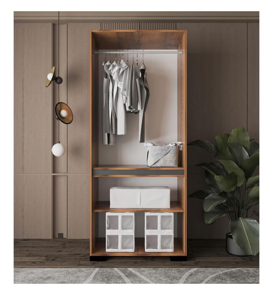 Kleiderschrank, 100 % melaminbeschichtete Spanplatte, Walnuss