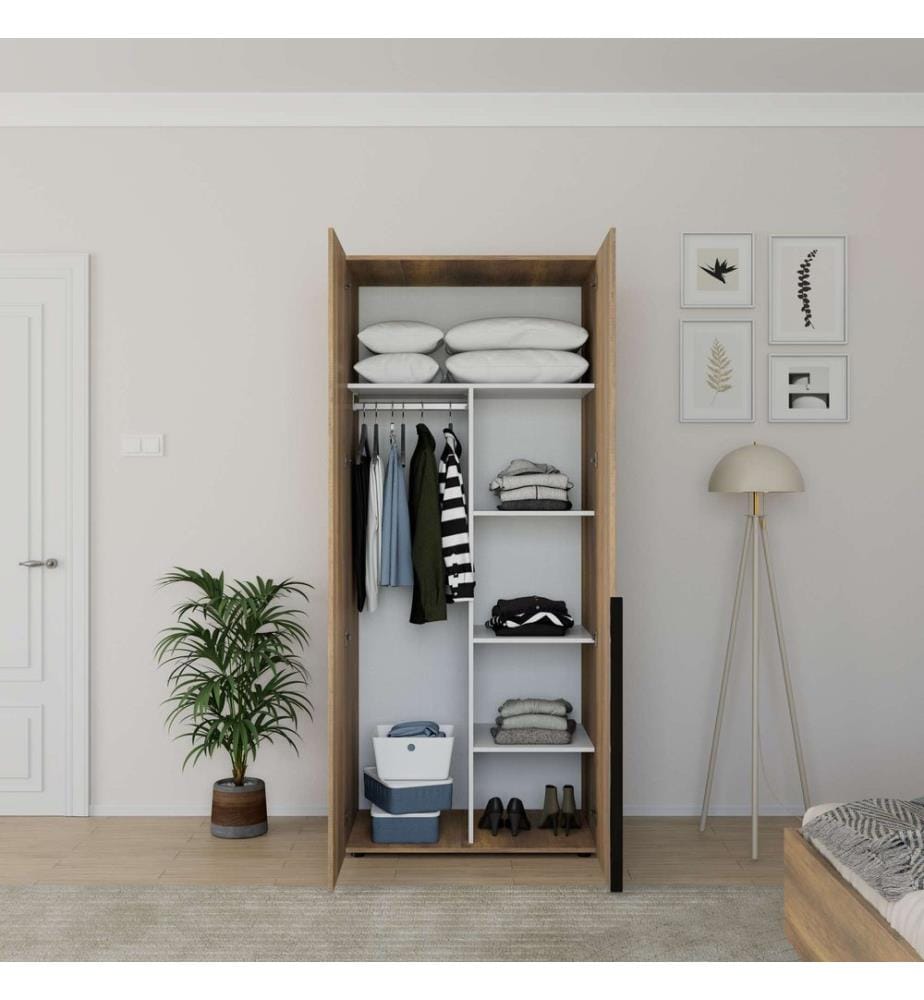 Kleiderschrank, 100 % melaminbeschichtete Spanplatte, Walnuss