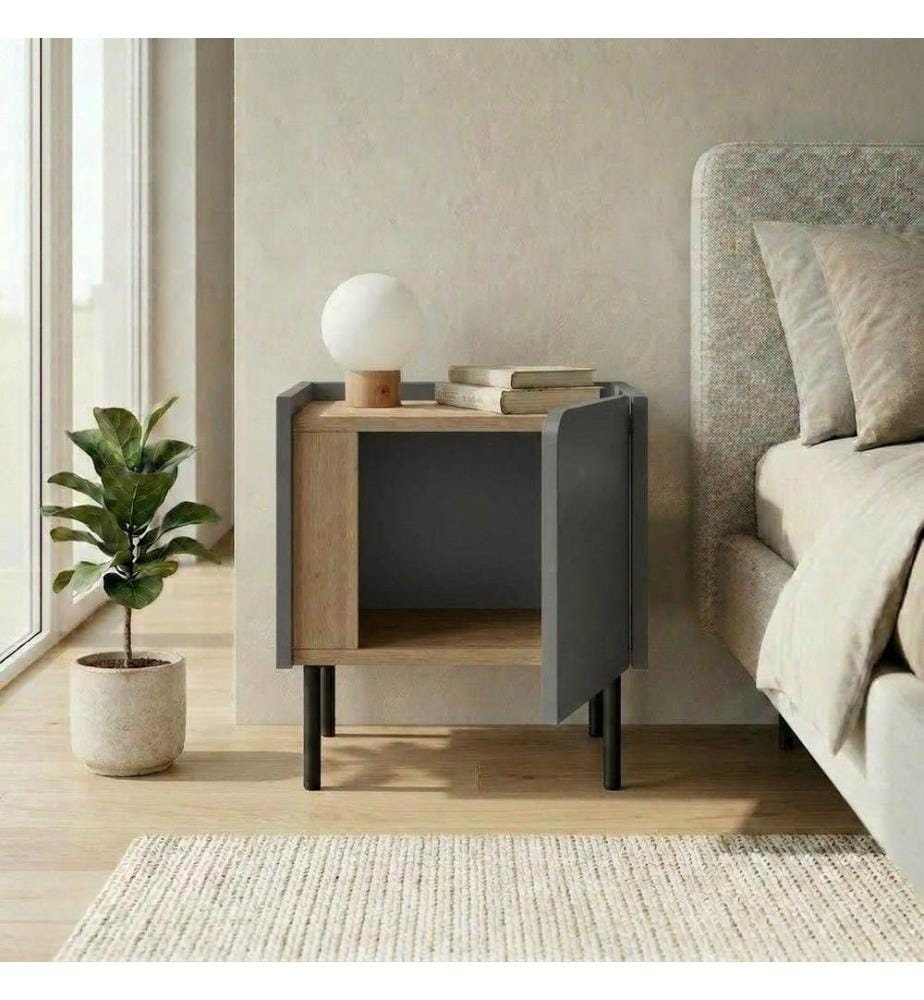 Table de chevet, panneau de particules 100 % mélaminé, chêne Sepet, anthracite, noir