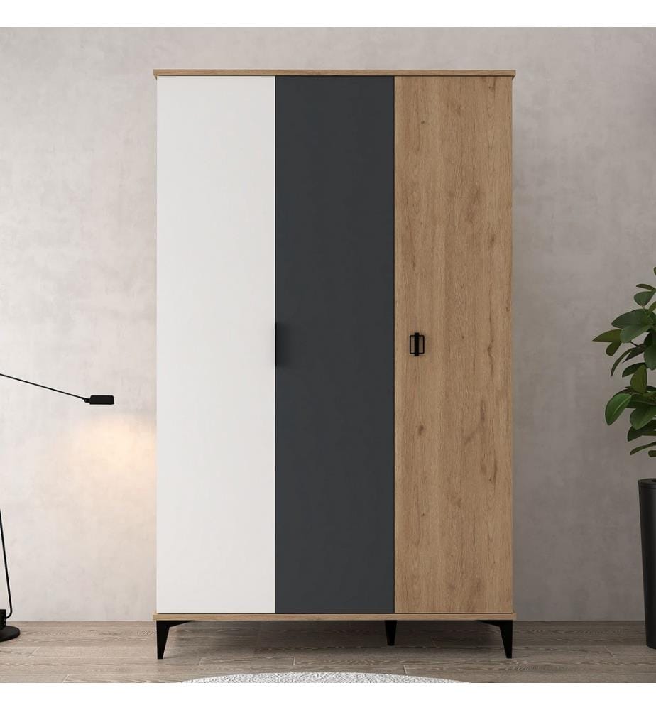 Kleiderschrank, 100 % melaminbeschichtete Spanplatte, Eiche, Weiss, Anthrazit