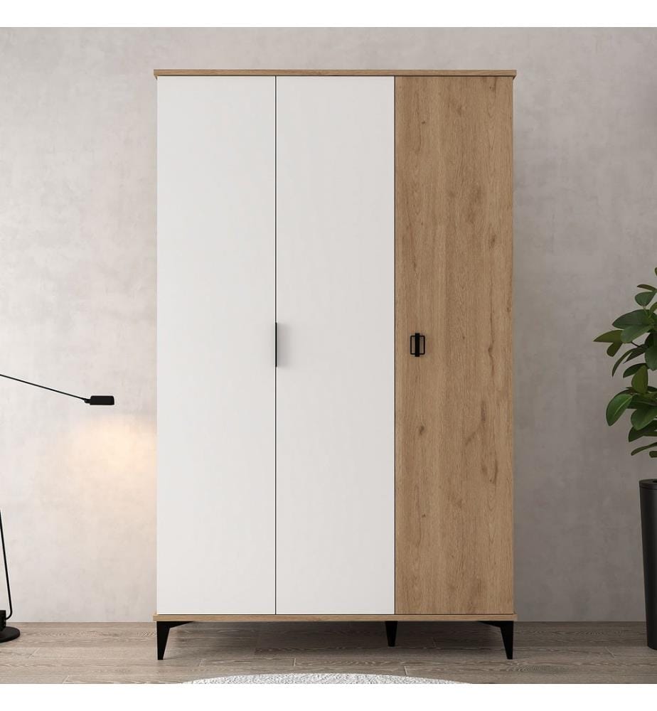 Kleiderschrank, 100 % melaminbeschichtete Spanplatte, Saphir-Eiche, Weiss