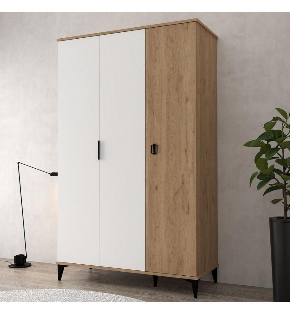 Kleiderschrank, 100 % melaminbeschichtete Spanplatte, Saphir-Eiche, Weiss