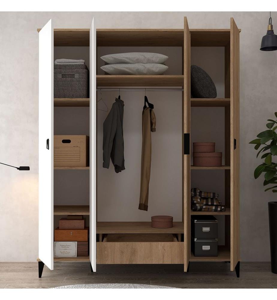 Armoire, panneaux de particules 100 % mélaminés, chêne saphir, blanc