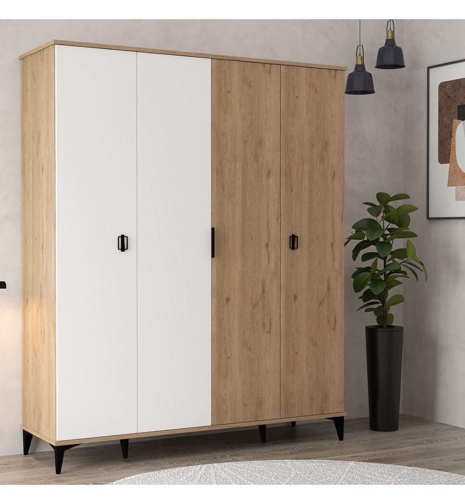 Armoire, panneaux de particules 100 % mélaminés, chêne saphir, blanc