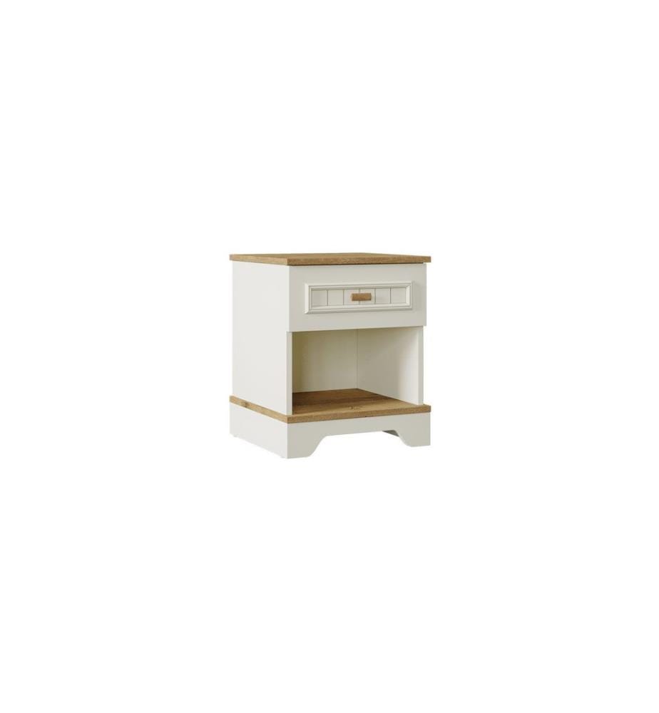Table de chevet, panneaux de particules mélaminés, crème, chêne