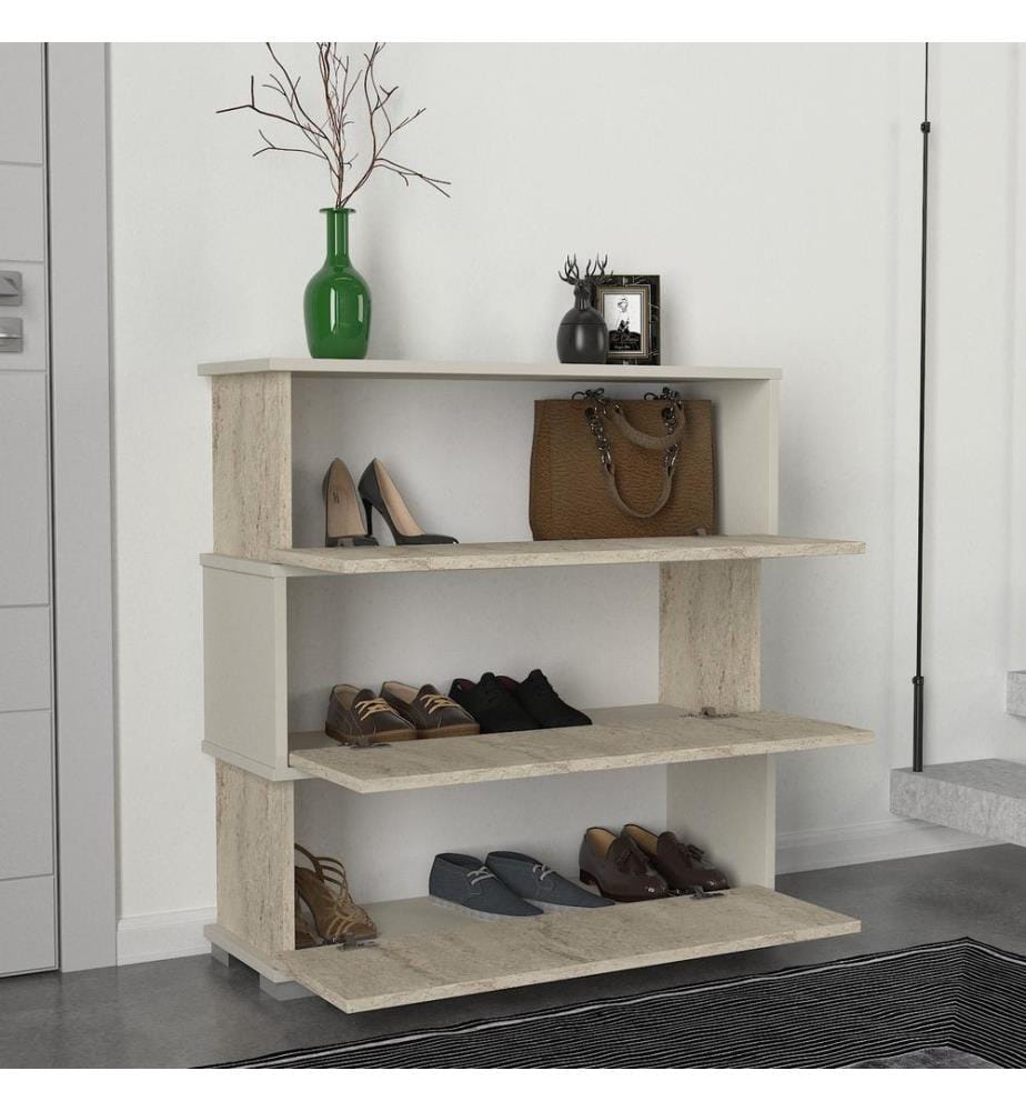Meuble à chaussures, panneau de particules 100 % mélaminé, travertin, grès