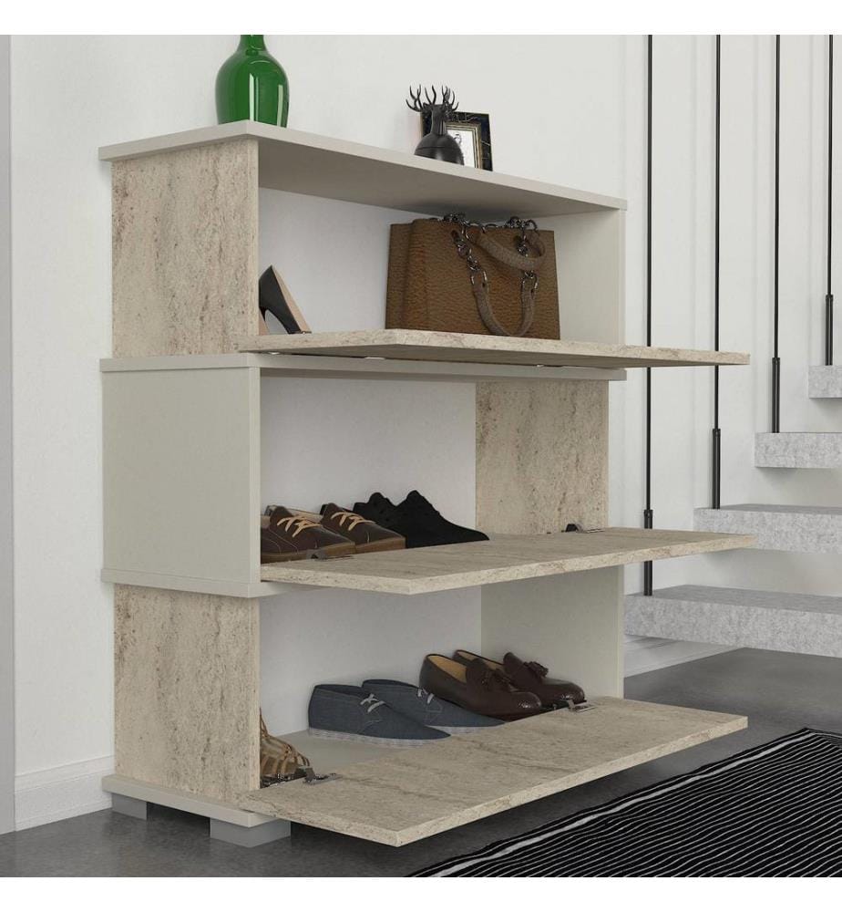 Meuble à chaussures, panneau de particules 100 % mélaminé, travertin, grès