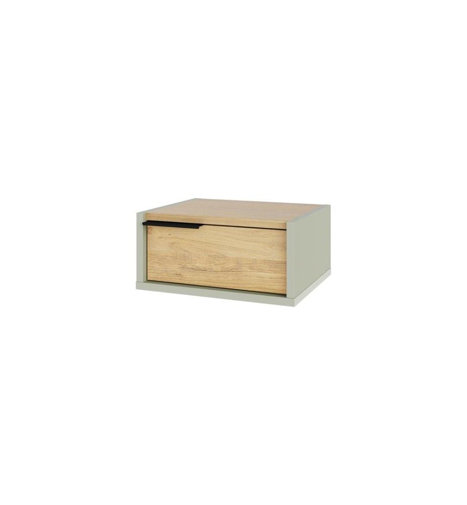 Table de chevet, panneau de particules 100 % mélaminé, vert cendré, chêne saphir