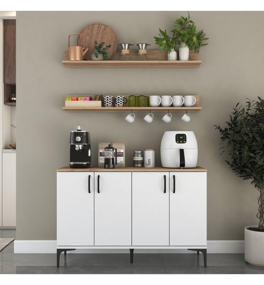 Armoire multifonctionnelle, panneaux de particules mélaminés de qualité E1, blanc, noyer