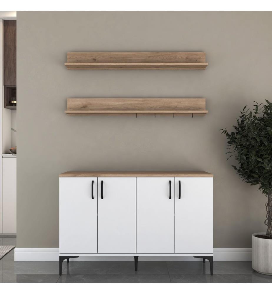 Armoire multifonctionnelle, panneaux de particules mélaminés de qualité E1, blanc, noyer
