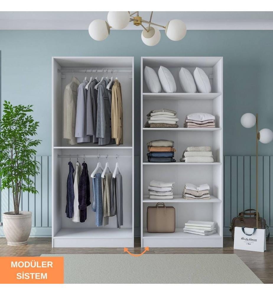 Kleiderschrank, 100 % melaminbeschichtete E1-Qualitätsspanplatte, Weiss