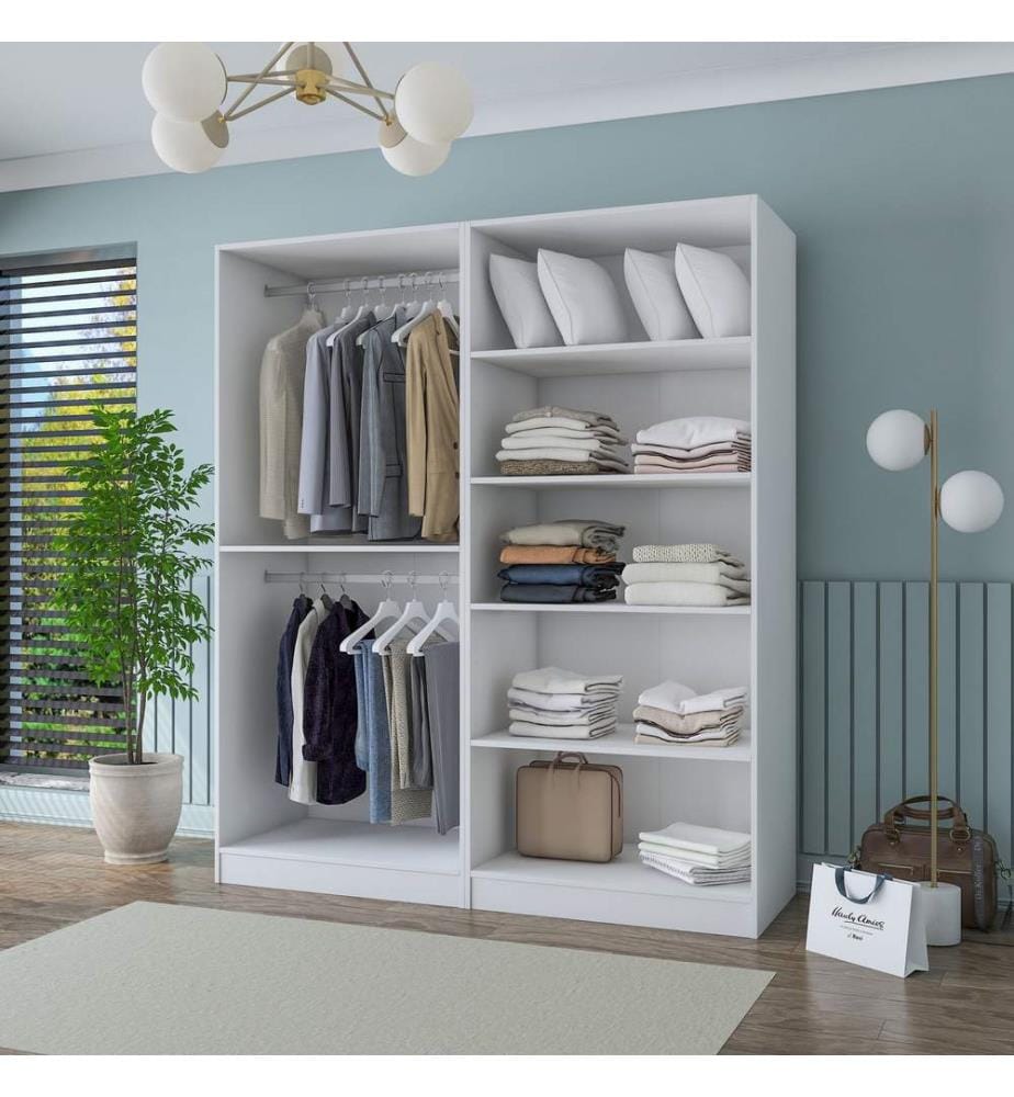Kleiderschrank, 100 % melaminbeschichtete E1-Qualitätsspanplatte, Weiss