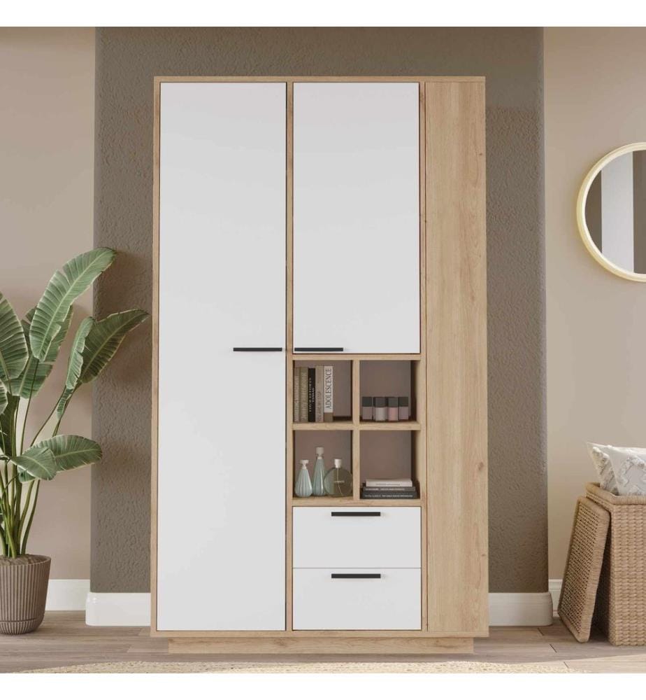 Mehrzweckschrank, 100 % melaminbeschichtete Spanplatte, Natur, Weiss
