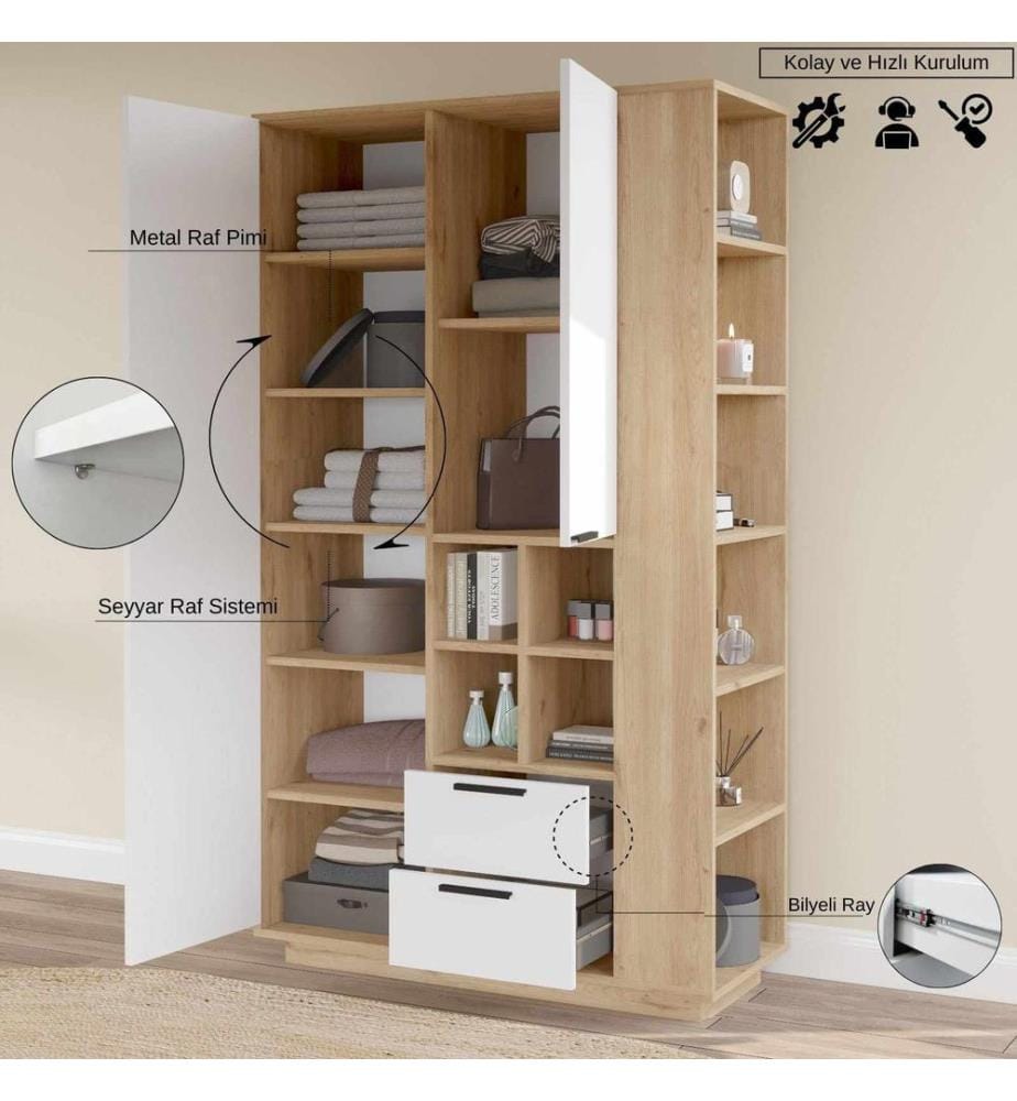 Mehrzweckschrank, 100 % melaminbeschichtete Spanplatte, Natur, Weiss