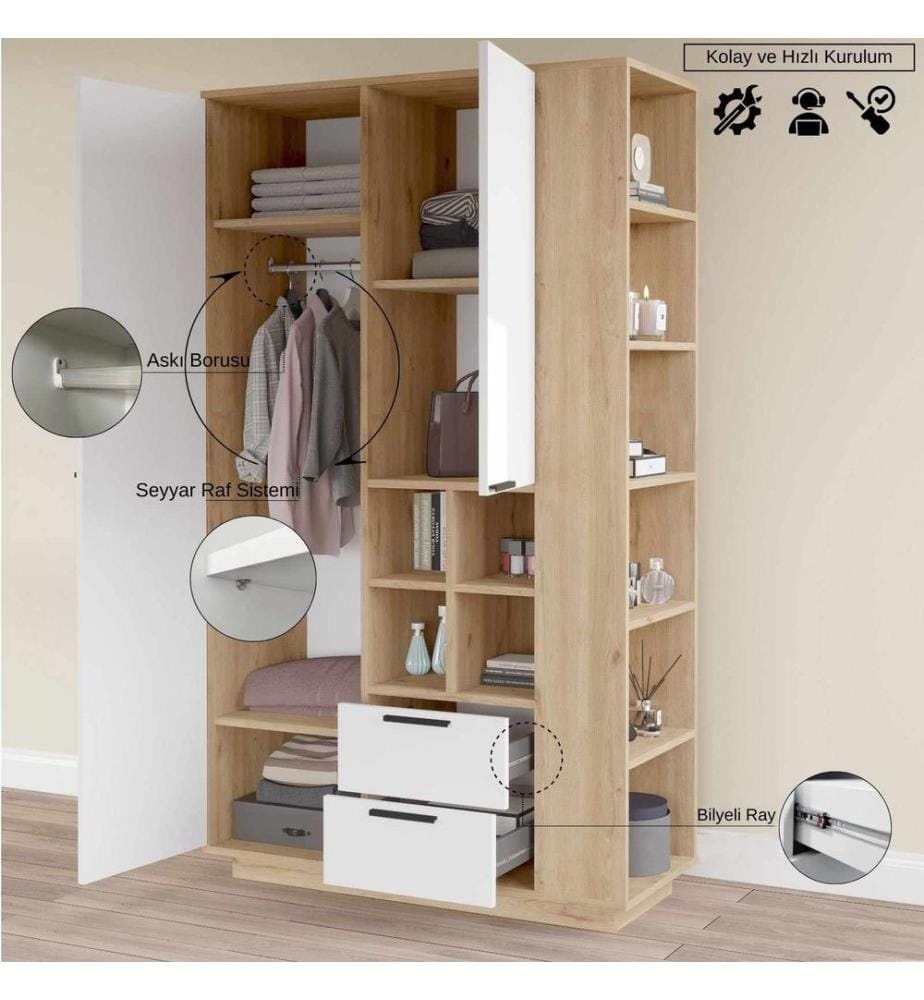 Mehrzweckschrank, 100 % melaminbeschichtete Spanplatte, Natur, Weiss