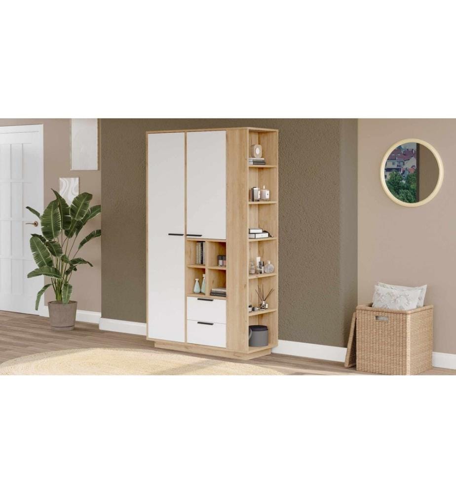 Mehrzweckschrank, 100 % melaminbeschichtete Spanplatte, Natur, Weiss