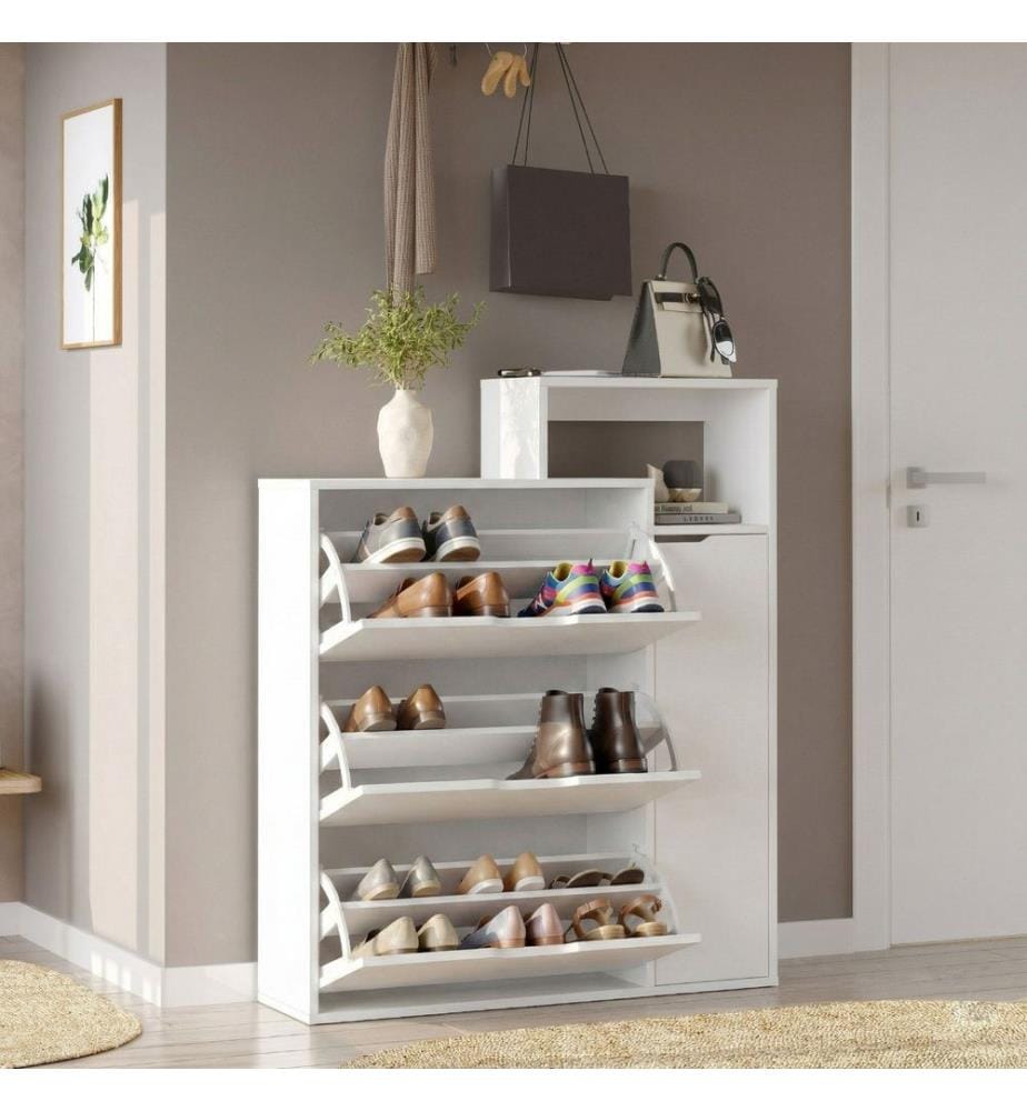 Meuble à chaussures, panneau de particules 100 % mélaminé, blanc