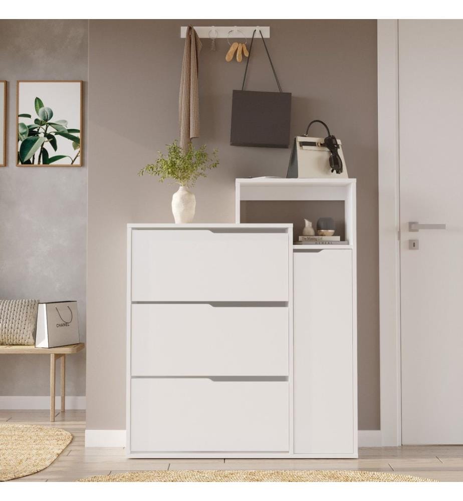 Meuble à chaussures, panneau de particules 100 % mélaminé, blanc