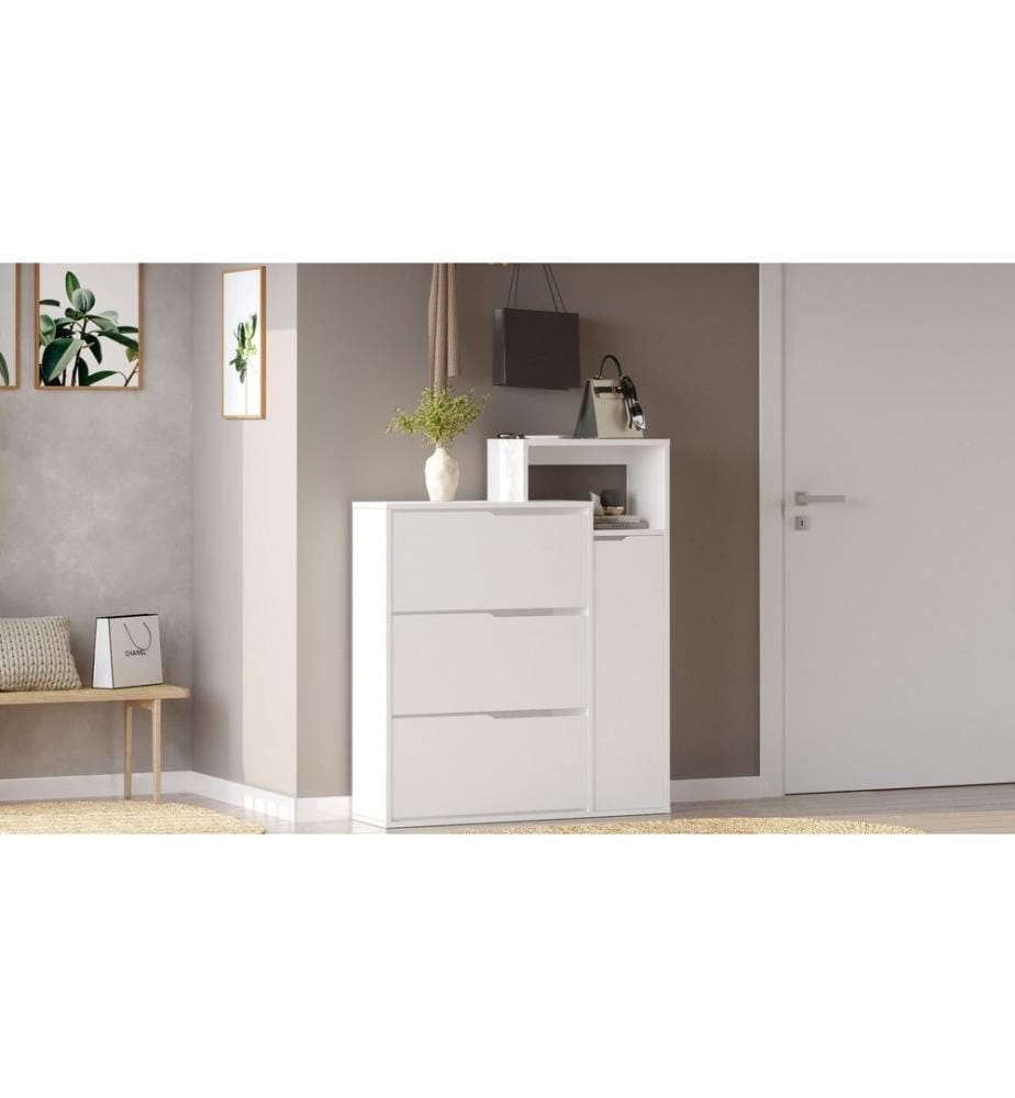Meuble à chaussures, panneau de particules 100 % mélaminé, blanc