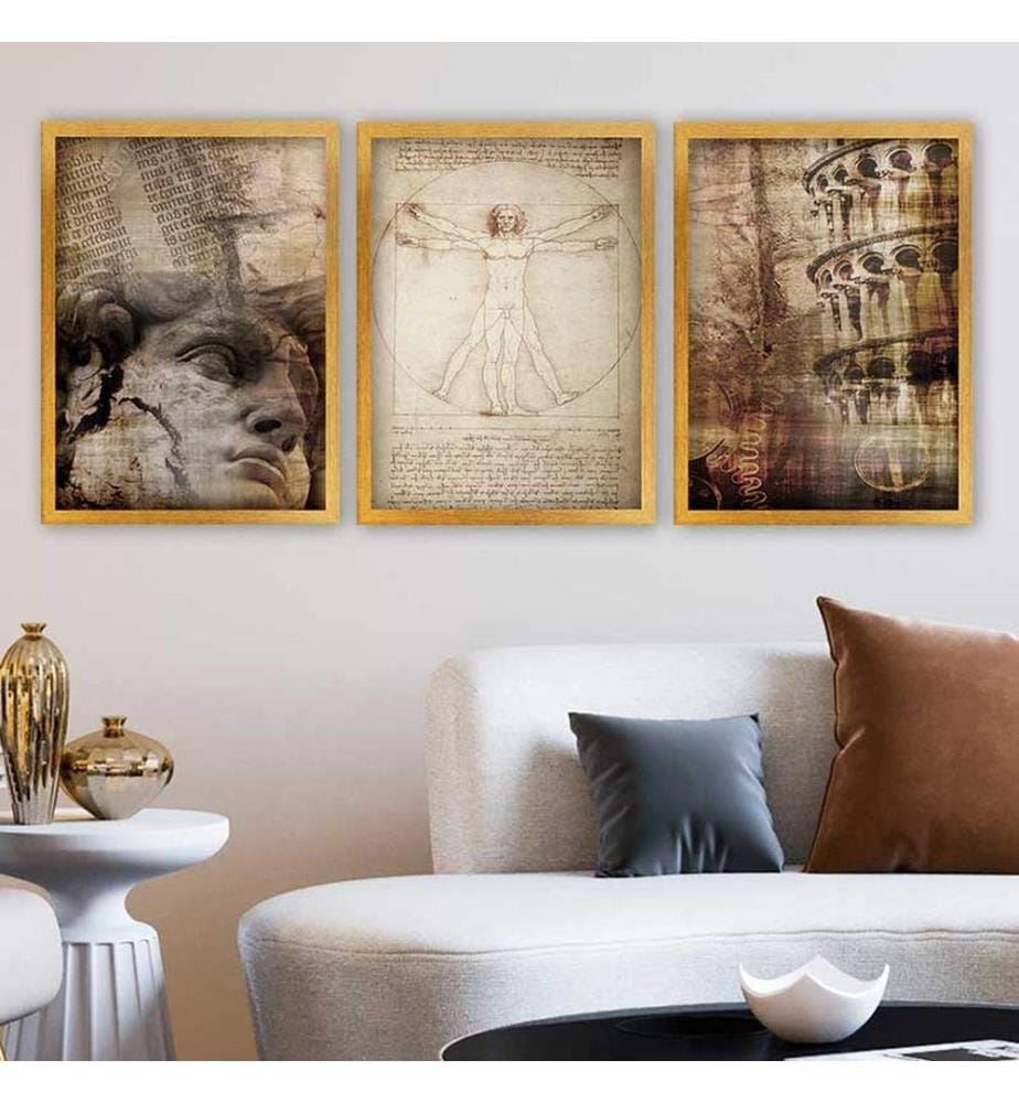 Dekoratives gerahmtes Gemälde, 3-teilig, mehrfarbig, 100 % HOLZ, Rahmen: 100 % POLYSTYREN