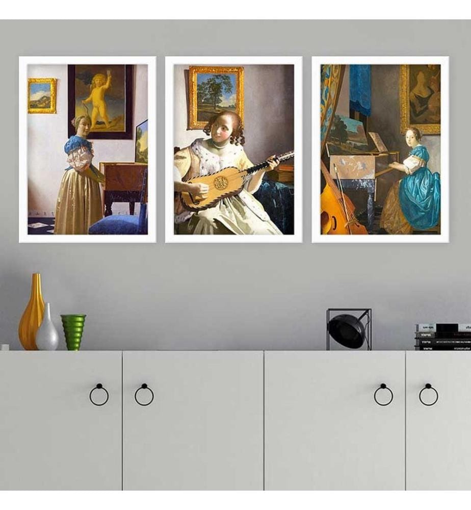 Dekoratives gerahmtes Gemälde, 3-teilig, mehrfarbig, 100 % HOLZ, Rahmen: 100 % POLYSTYREN