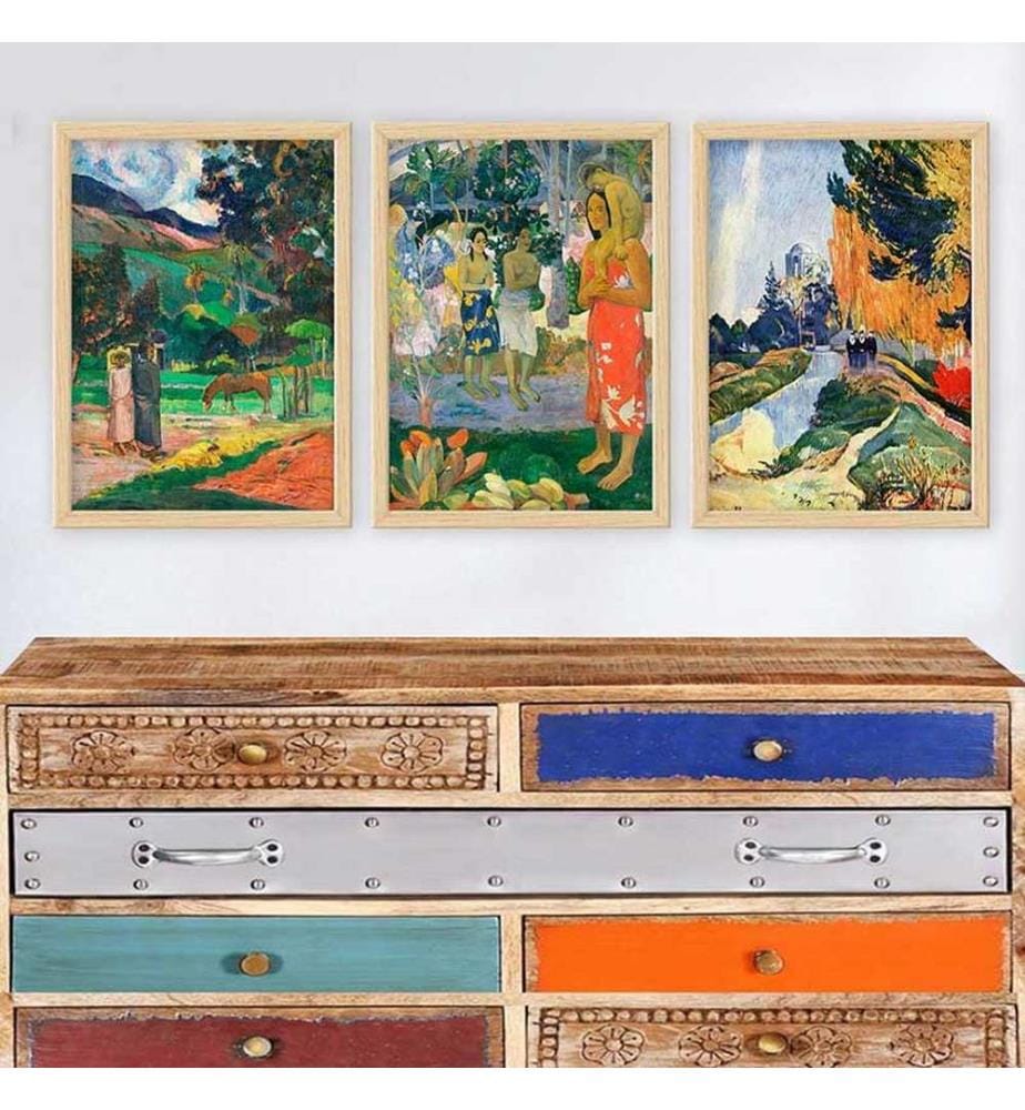Dekoratives gerahmtes Gemälde, 3-teilig, mehrfarbig, 100 % HOLZ, Rahmen: 100 % POLYSTYREN