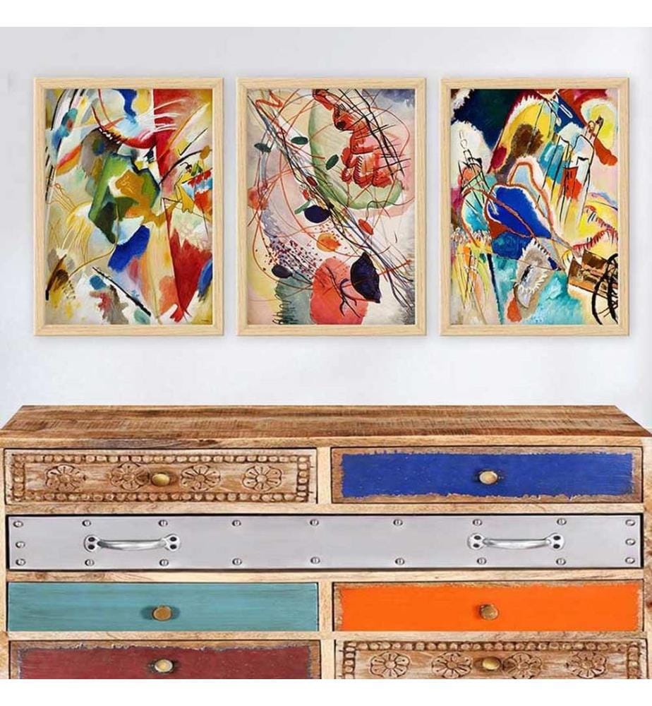 Dekoratives gerahmtes Gemälde, 3-teilig, mehrfarbig, 100 % HOLZ, Rahmen: 100 % POLYSTYREN