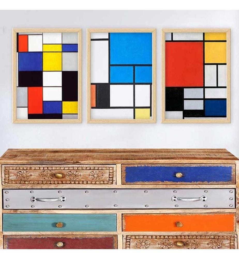 Dekoratives gerahmtes Gemälde, 3-teilig, mehrfarbig, 100 % HOLZ, Rahmen: 100 % POLYSTYREN