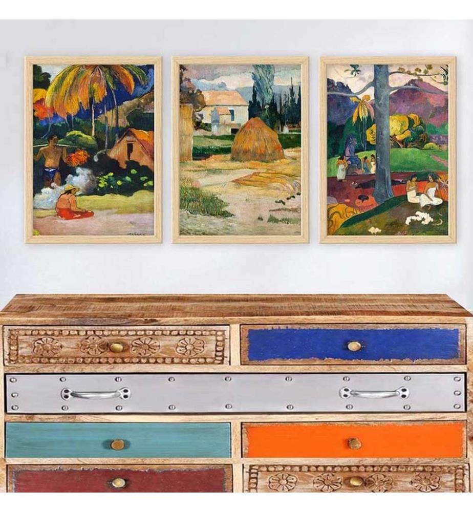 Dekoratives gerahmtes Gemälde, 3-teilig, mehrfarbig, 100 % HOLZ, Rahmen: 100 % POLYSTYREN