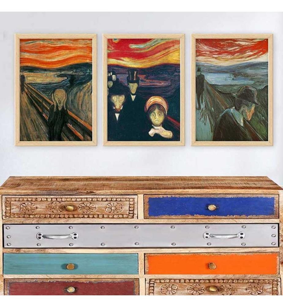 Dekoratives gerahmtes Gemälde, 3-teilig, mehrfarbig, 100 % HOLZ, Rahmen: 100 % POLYSTYREN