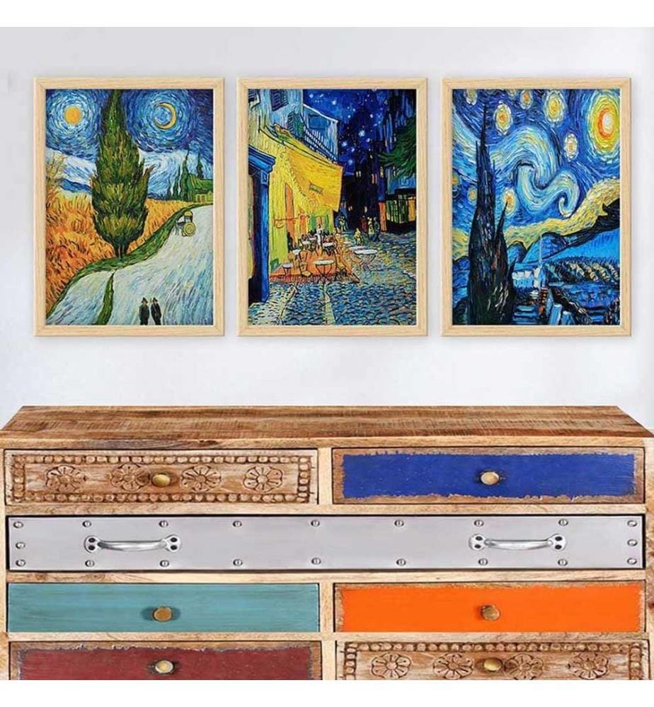 Dekoratives gerahmtes Gemälde, 3-teilig, mehrfarbig, 100 % HOLZ, Rahmen: 100 % POLYSTYREN