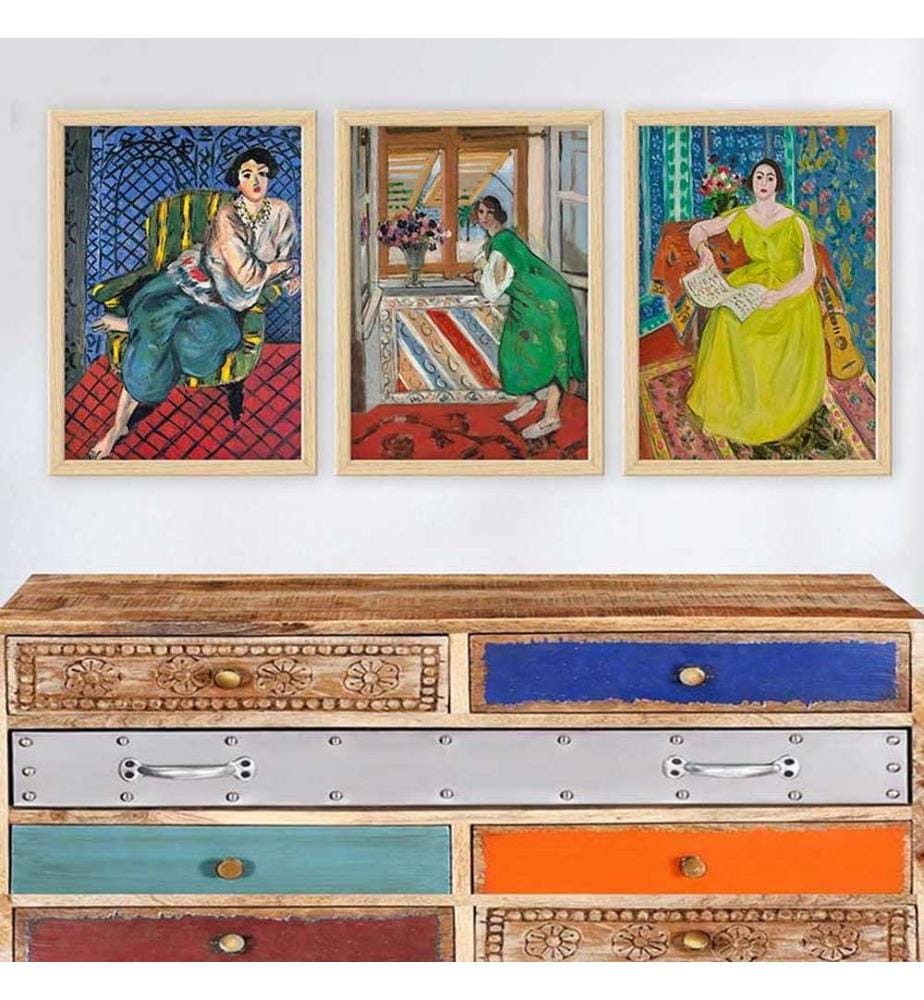 Dekoratives gerahmtes Gemälde, 3-teilig, mehrfarbig, 100 % HOLZ, Rahmen: 100 % POLYSTYREN