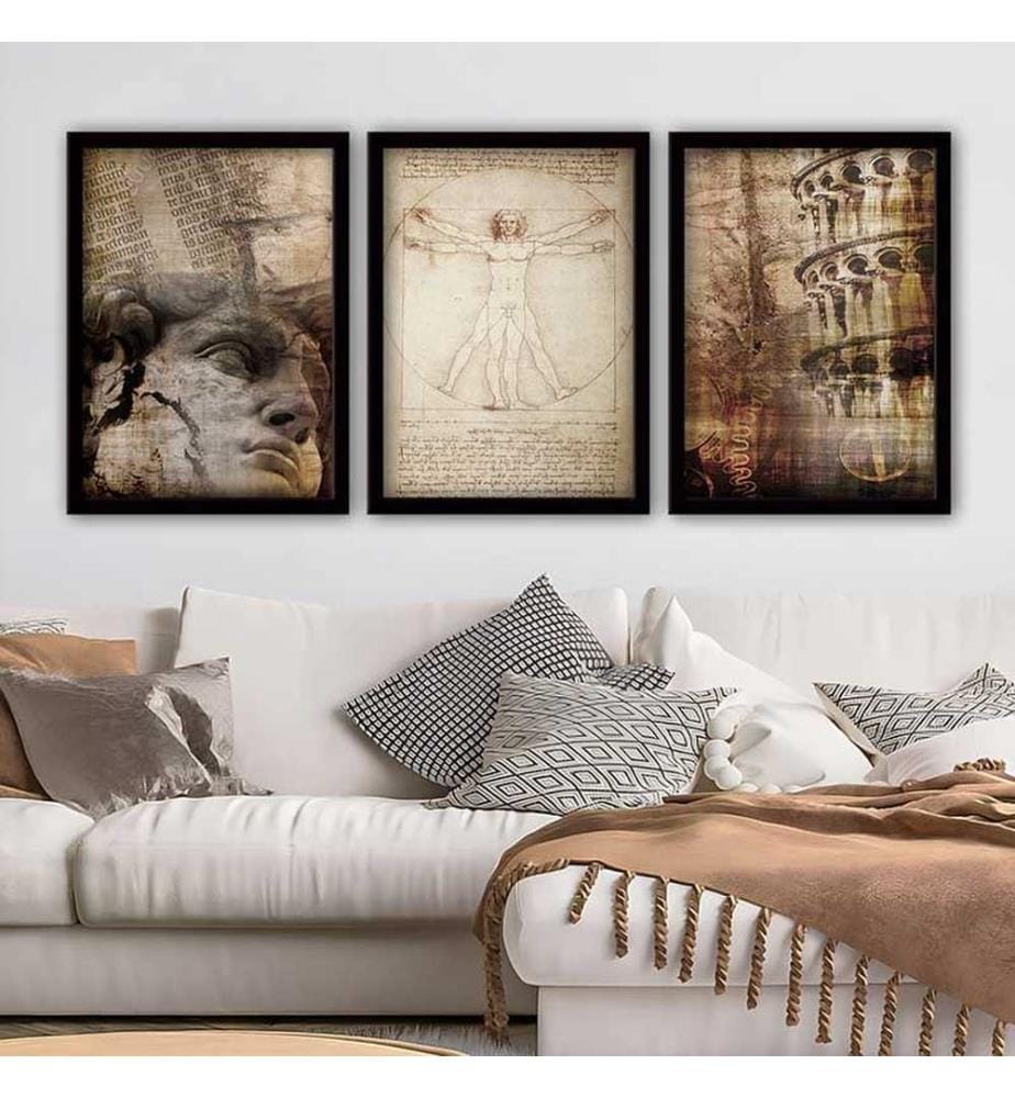 Dekoratives gerahmtes Gemälde, 3-teilig, mehrfarbig, 100 % HOLZ, Rahmen: 100 % POLYSTYREN
