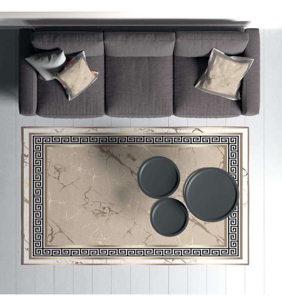 Teppich, 80 x 300, Beige, Schwarz, Weiss, Gold, 70 % BAUMWOLLE / 30 % POLYESTER