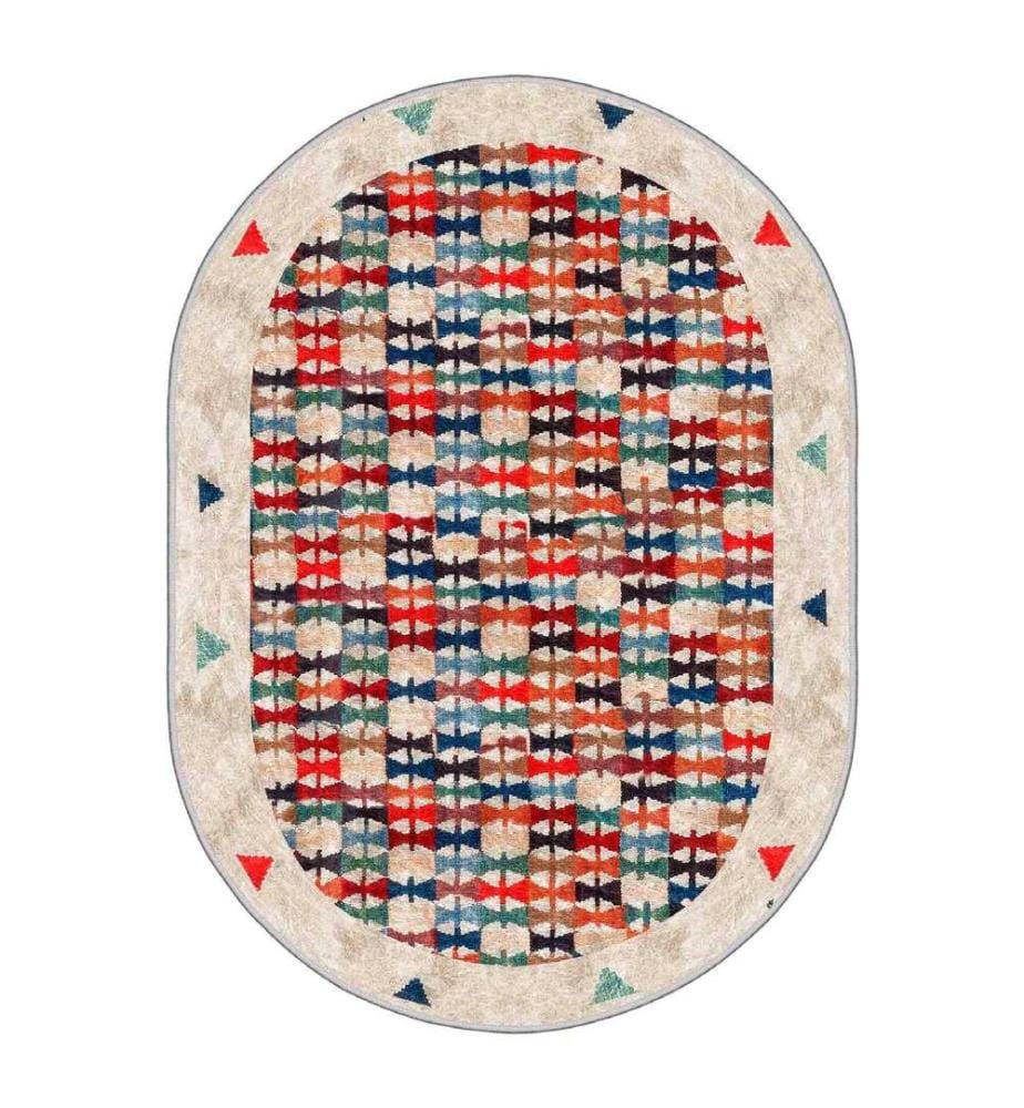 Teppich, Beige, Grün, Rot, Schwarz, 100% Polyester, 80 x 50 cm