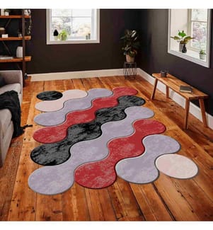 Tappeto, Beige, Grigio, Rosso, Nero, 100% poliestere, 80 x 50 cm