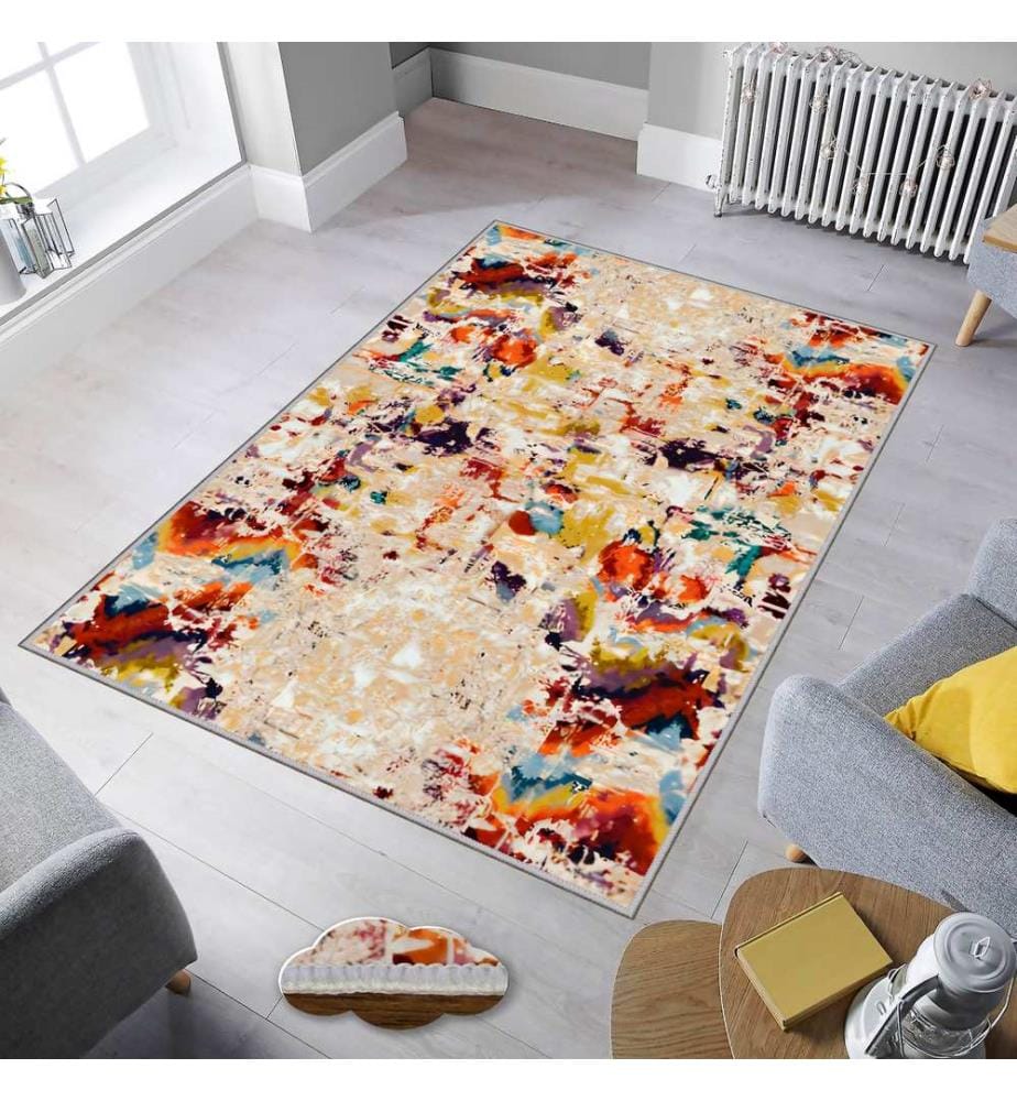 Teppich, Beige, Gelb, Blau, Blau, Rot, Braun, 100% Polyester, 40 x 60 cm
