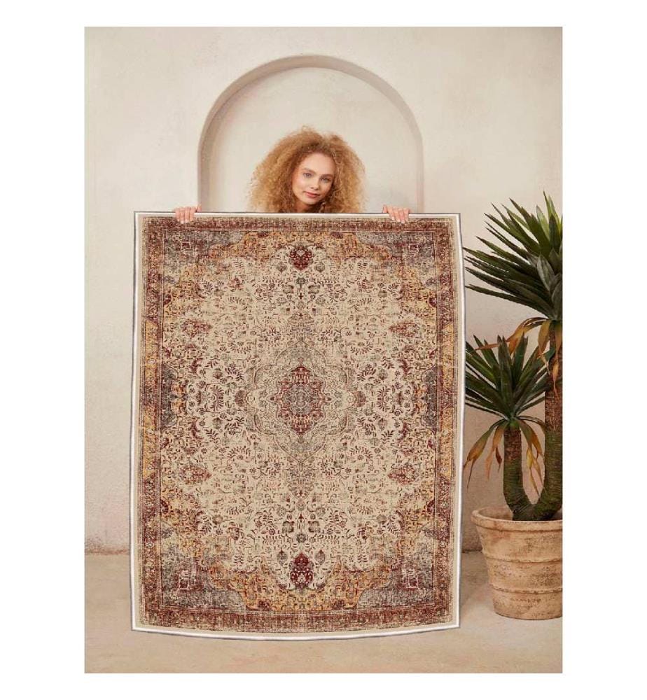Teppich, Beige, Rot, Kamel, 100% Baumwolle, 60 x 100 cm