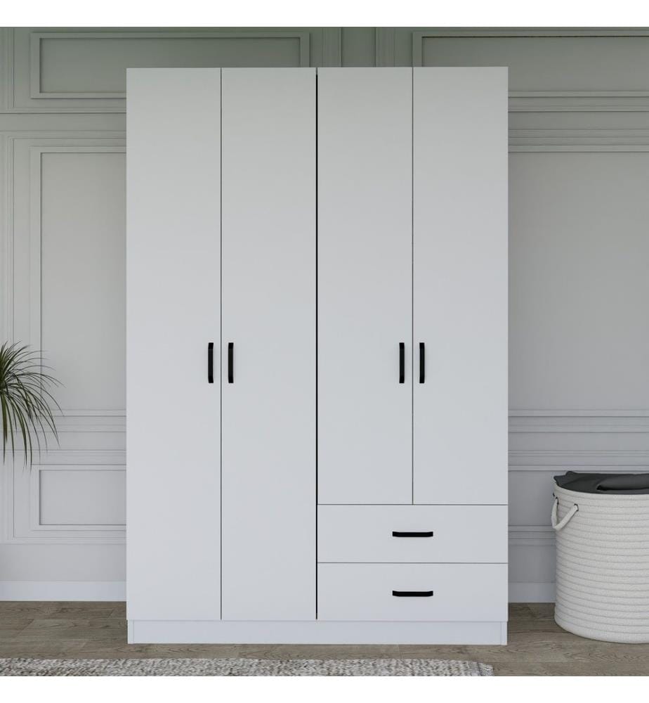 Wardrobe, Matte White, 100% Melamine Coated Particle Board