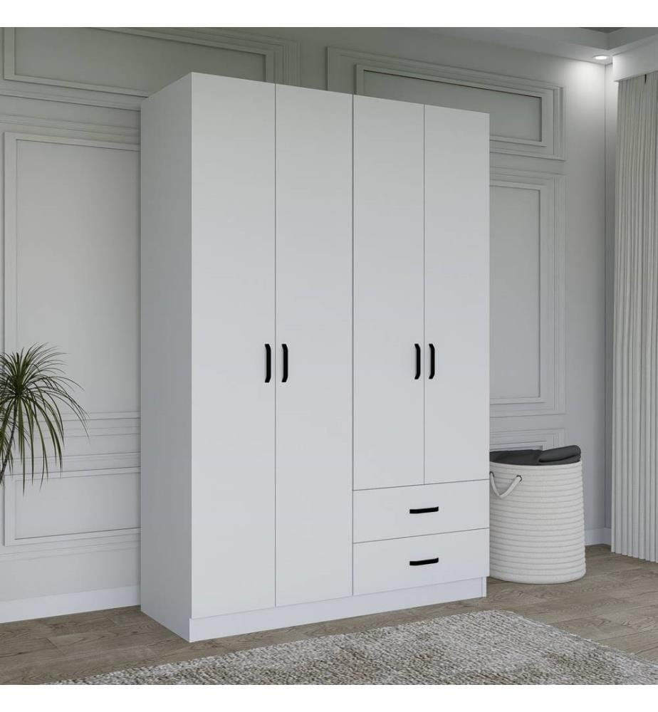 Wardrobe, Matte White, 100% Melamine Coated Particle Board