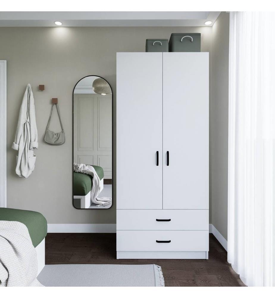Wardrobe, Matte White, 100% Melamine Coated Particle Board