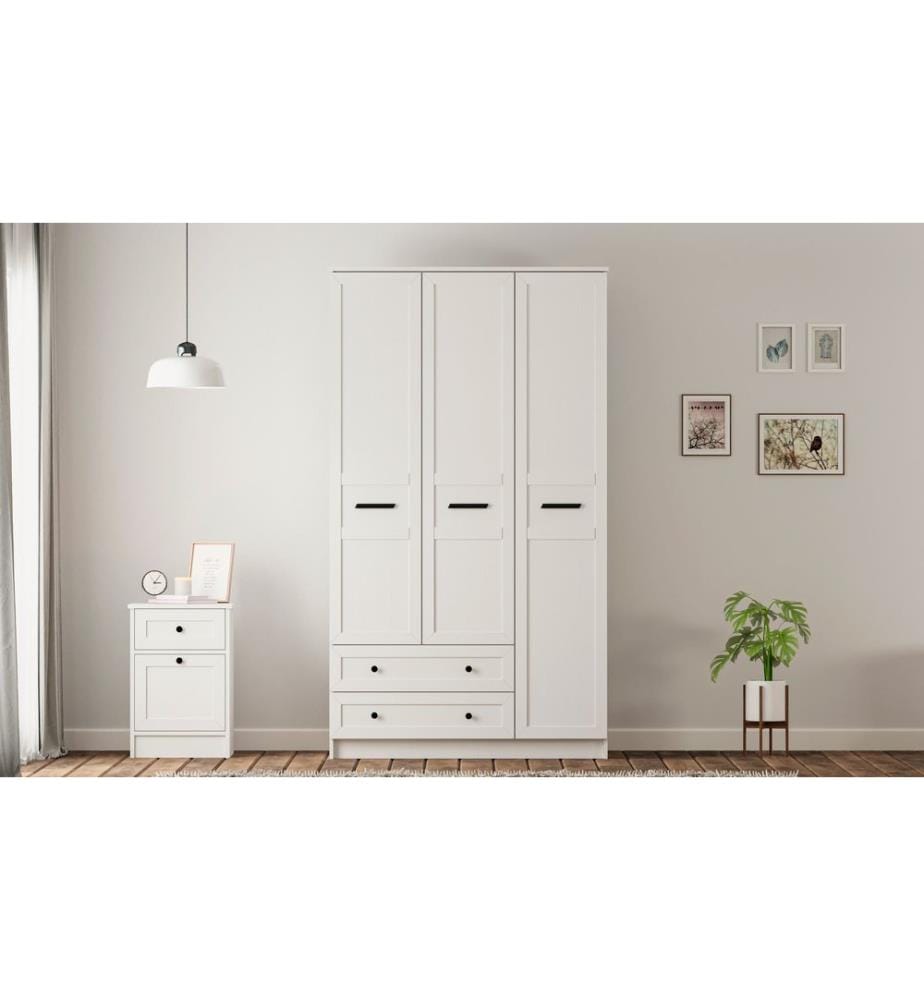 Kleiderschrank, Mattweiss, 100 % melaminbeschichtete Spanplatte der Qualitätsstufe E1