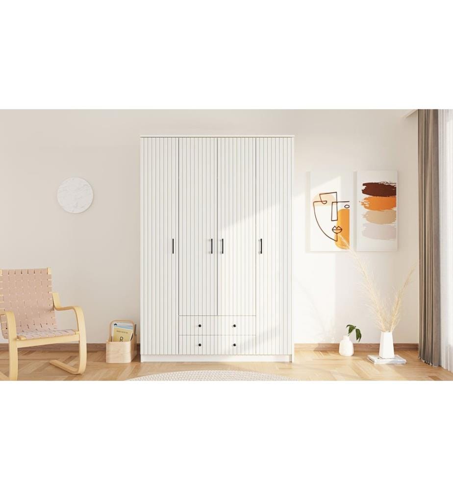 Kleiderschrank, Mattweiss, 100 % melaminbeschichtete Spanplatte der Qualitätsstufe E1