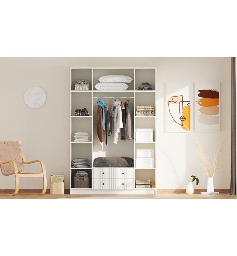 Kleiderschrank, Mattweiss, 100 % melaminbeschichtete Spanplatte der Qualitätsstufe E1