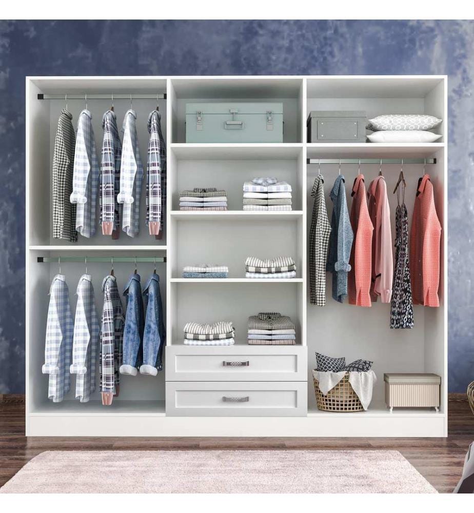 Kleiderschrank, Mattweiss, 100 % melaminbeschichtete Spanplatte der Qualitätsstufe E1